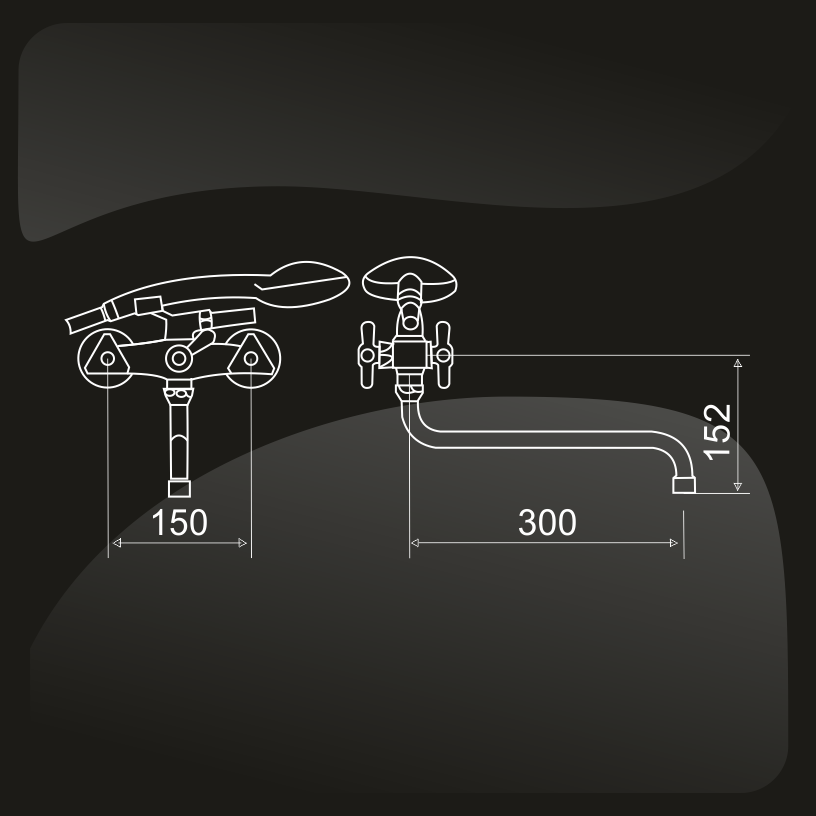 Смеситель для ванны с керамическим переключателем СМ-ВЛК1-02 КРИСТАЛЛ